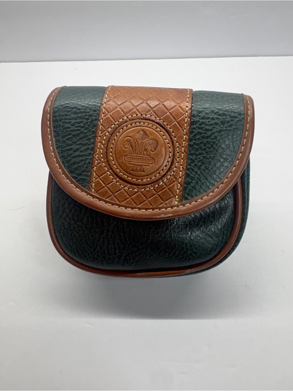 Vintage Forest Green Brown Saddle Bag Fleur de Lis Academia Cottagecore